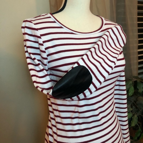 Picket White & Red Striped Tee w/ Leather Elbows - Picture 4 of 5